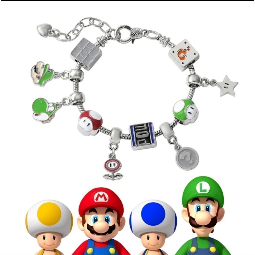 Silver Plated Super Mario Bros Nintendo Themed Charm Bracelet